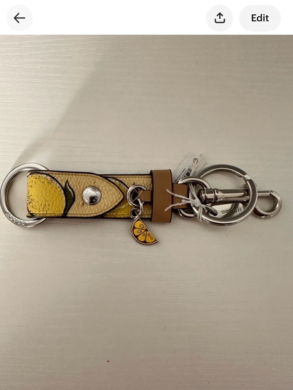 Coach Yellow Leather Lemon Trigger Snap Bag Charm